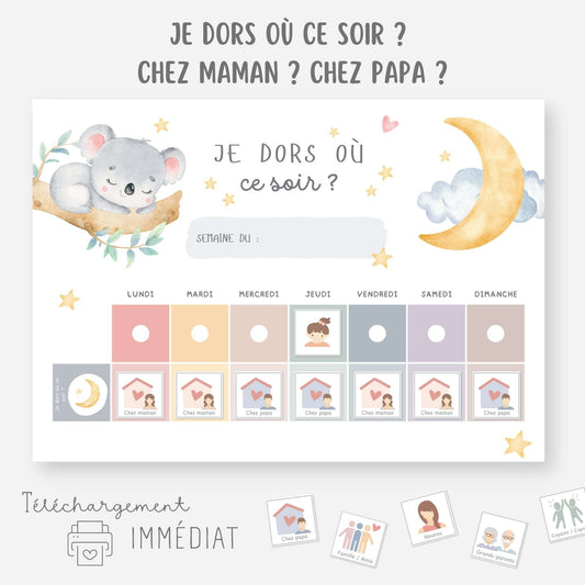 Planning garde partagée enfant - Semainier garde alternée Little Cabane