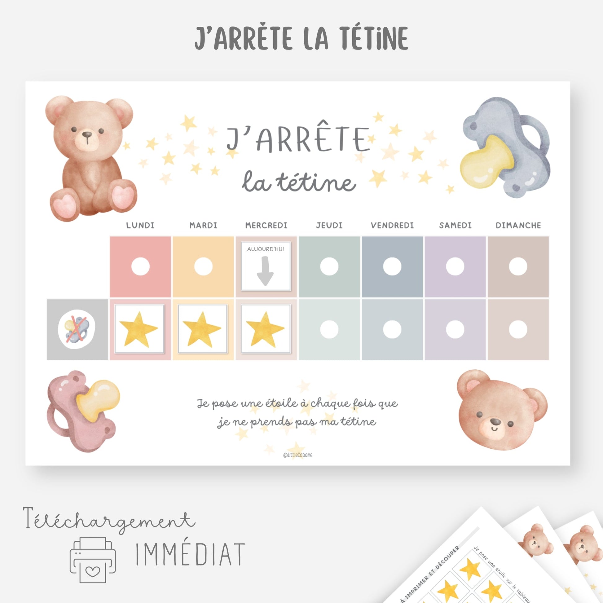 Tableau stop tétine - J'arrête la tétine Little Cabane
