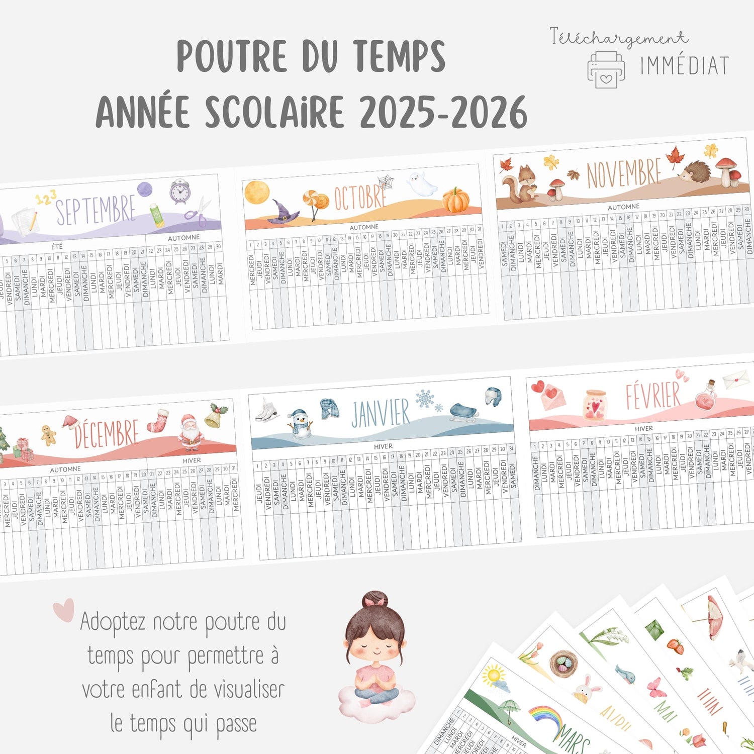 Poutre du temps Montessori année scolaire 2025-2026 Little Cabane