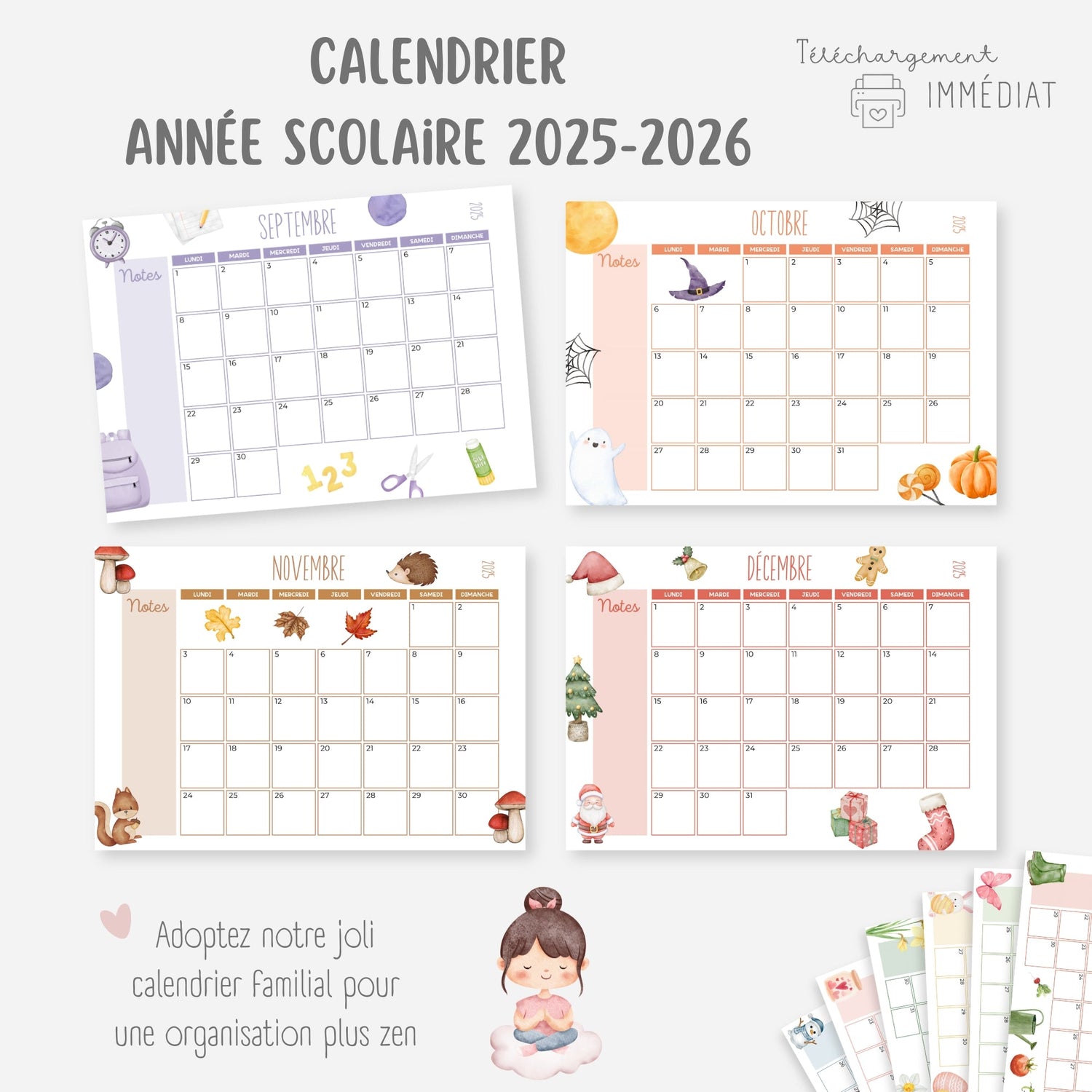 Calendrier 2025-2026 mensuel Little Cabane