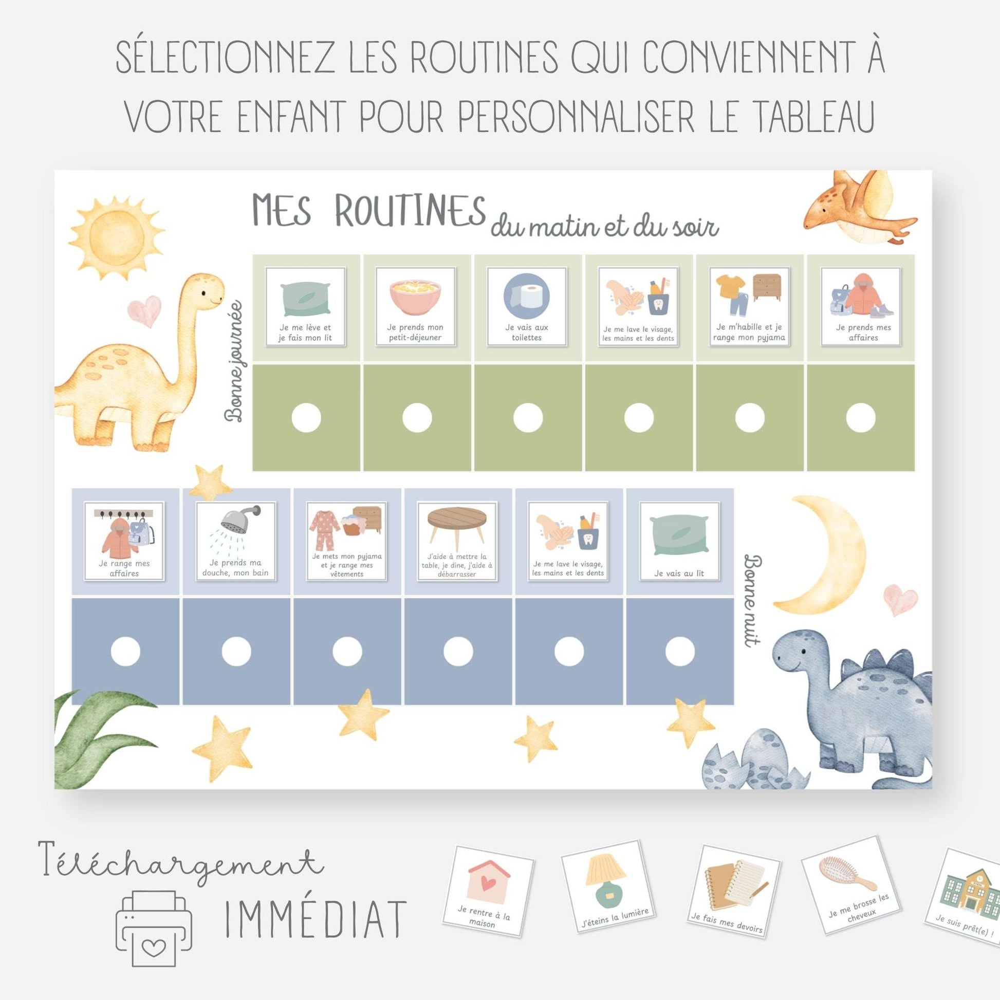 Mon tableau des routines - Dinosaure Little Cabane