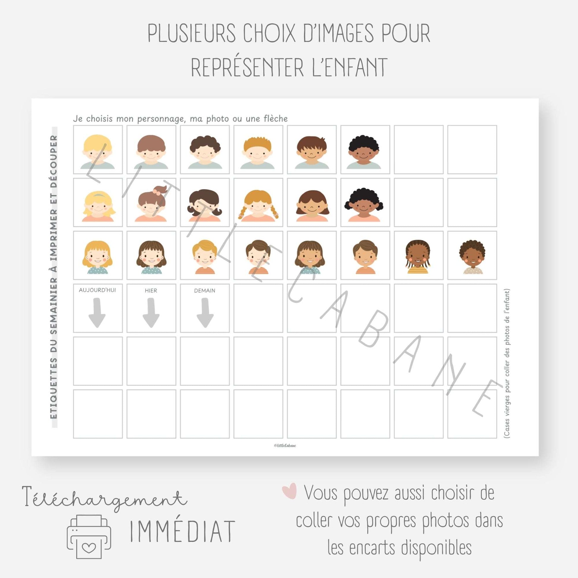 Planning garde partagée enfant - Semainier garde alternée Little Cabane