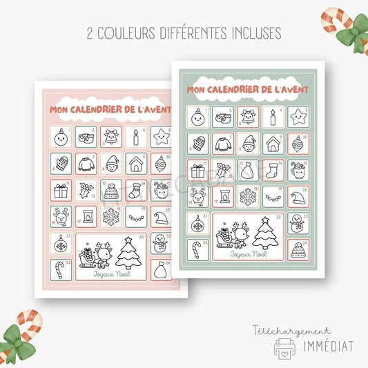 Calendrier de l'avent à colorier - Little Cabane