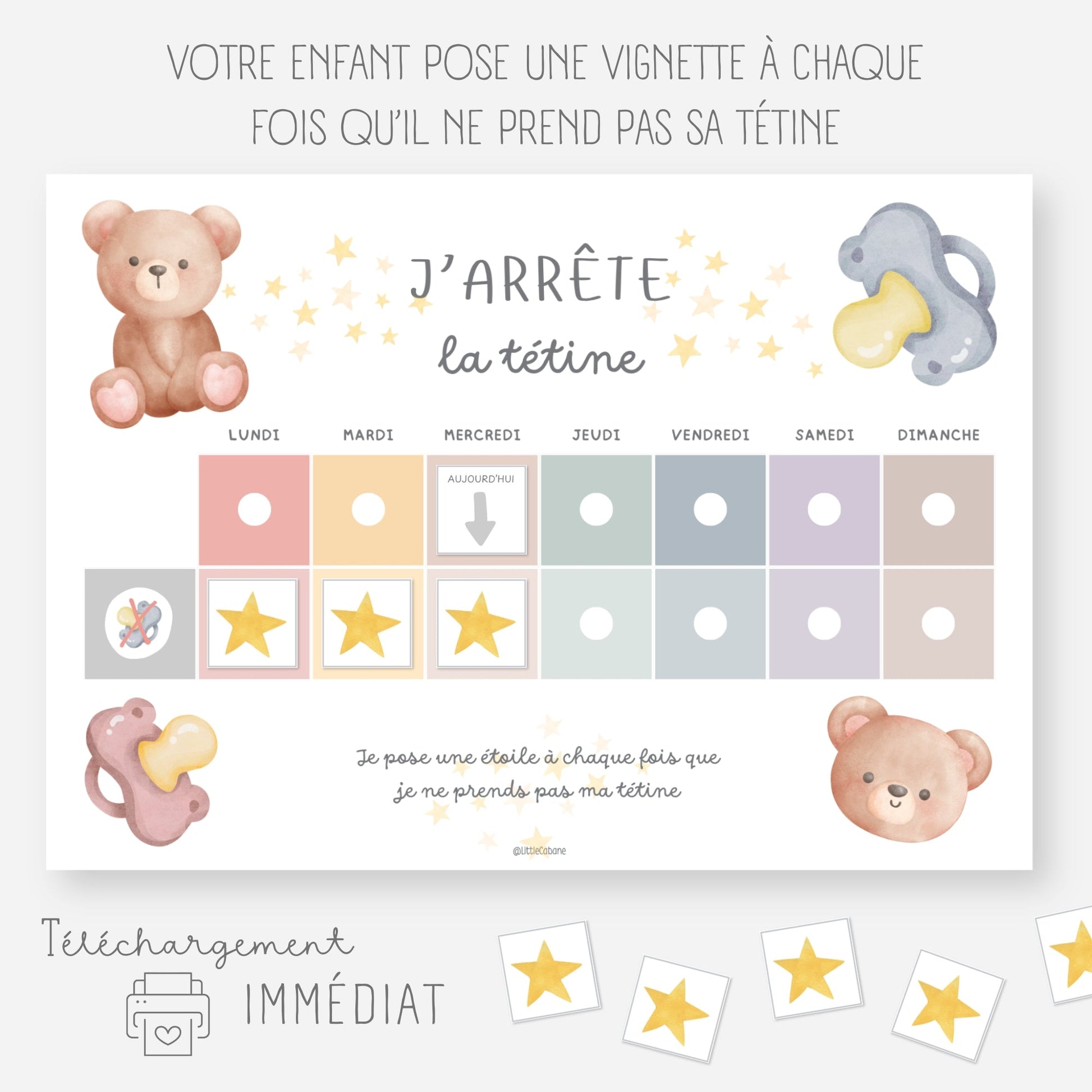 Tableau stop tétine - J'arrête la tétine Little Cabane