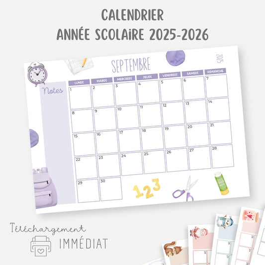 Calendrier 2025-2026 mensuel Little Cabane