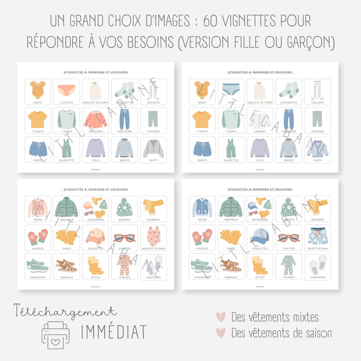 Etiquettes rangement des vêtements enfant Little Cabane