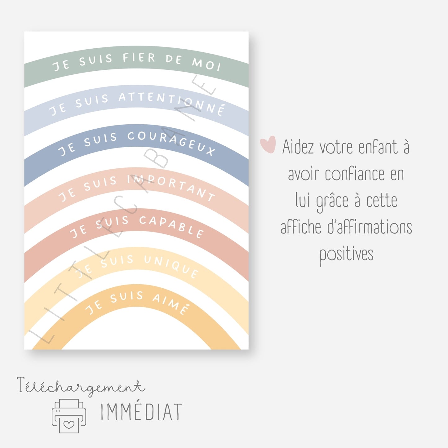 Affiche affirmations positives arc en ciel Little Cabane
