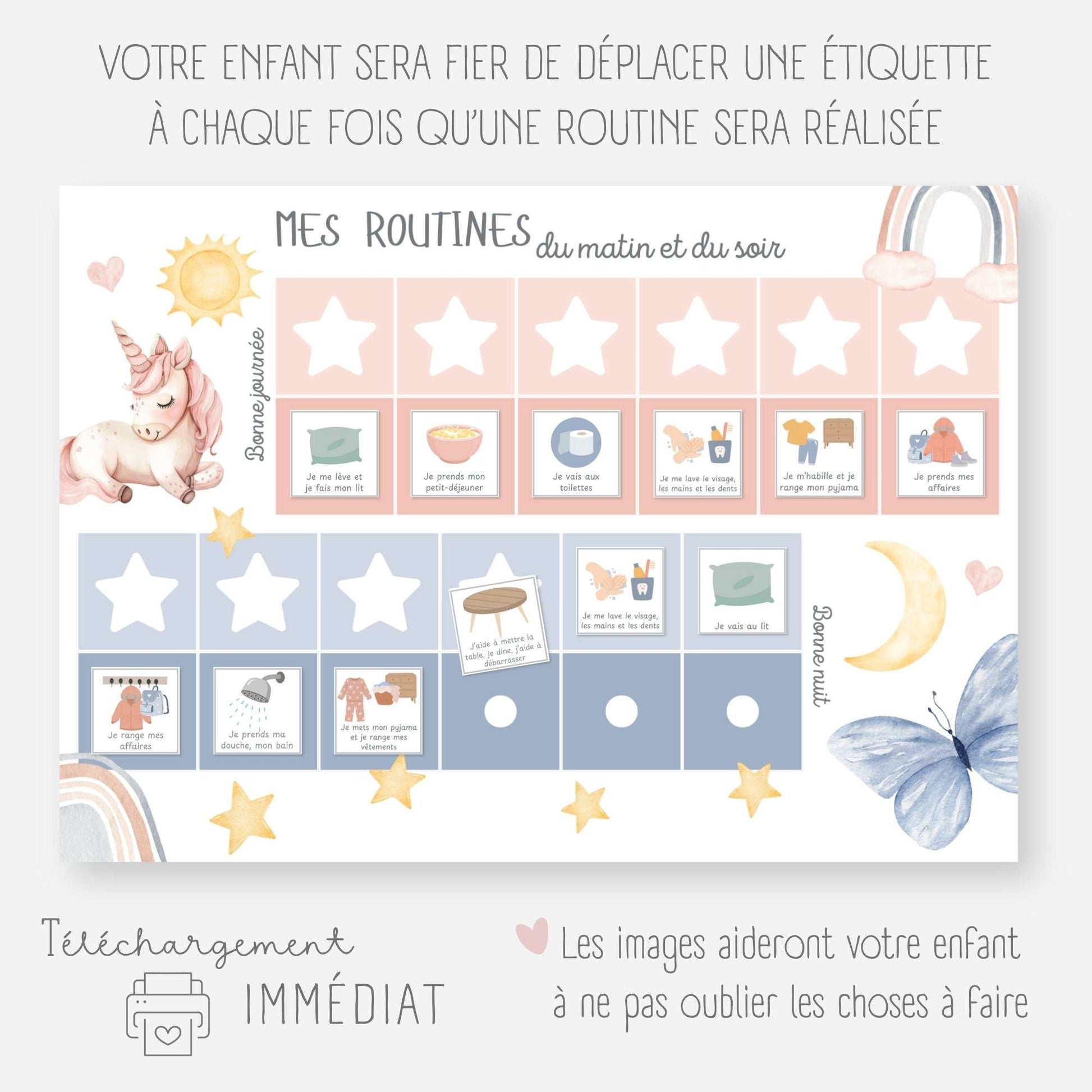 Mon tableau des routines - Licorne Little Cabane