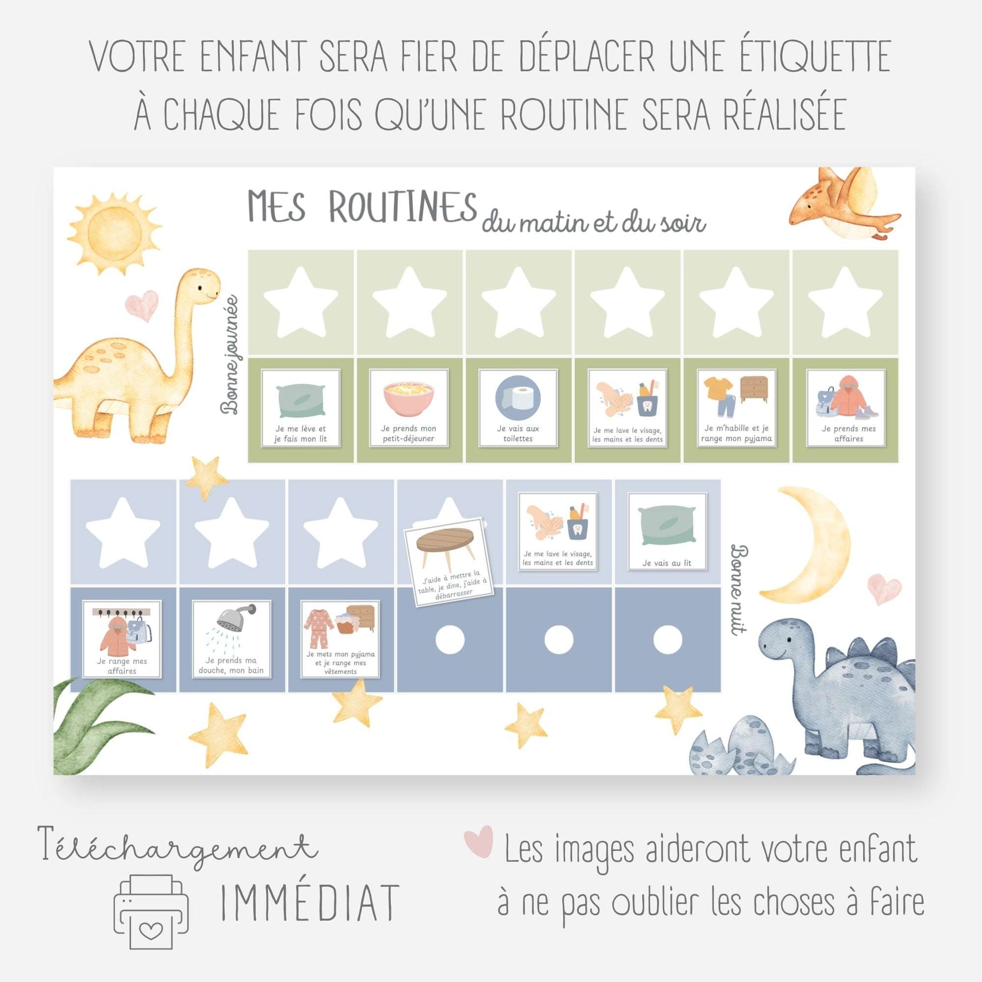 Mon tableau des routines - Dinosaure Little Cabane