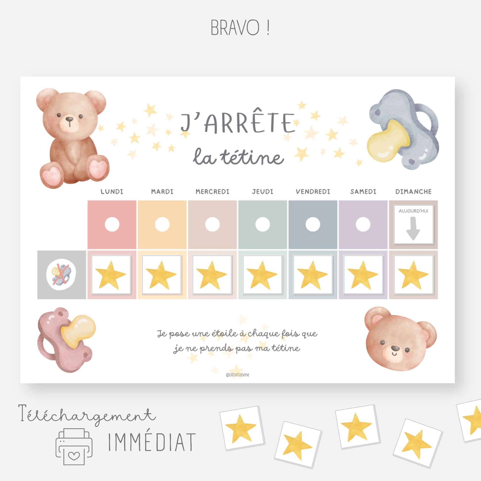 Tableau stop tétine - J'arrête la tétine Little Cabane