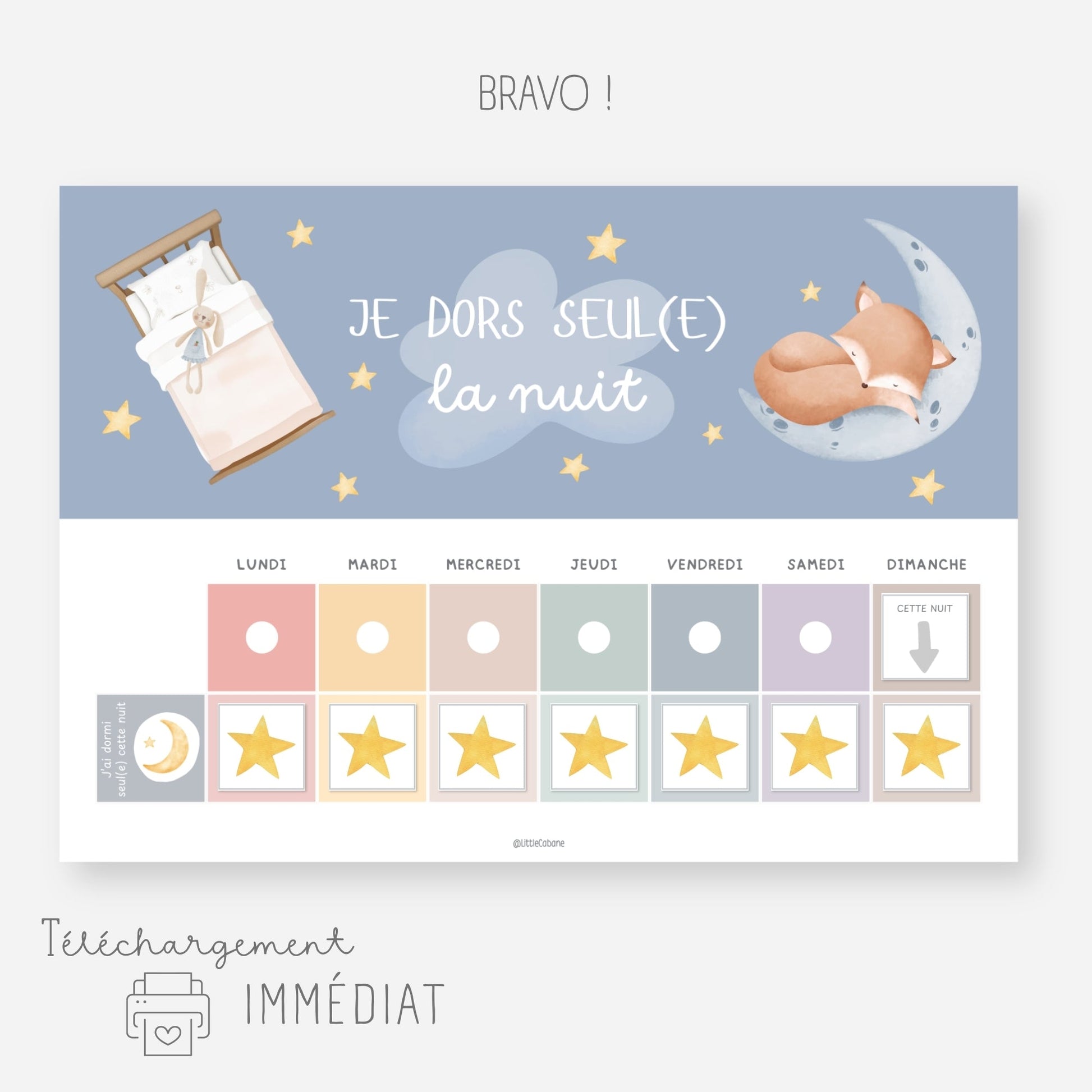 Tableau de motivation pour dormir seul la nuit - Je dors seul Little Cabane