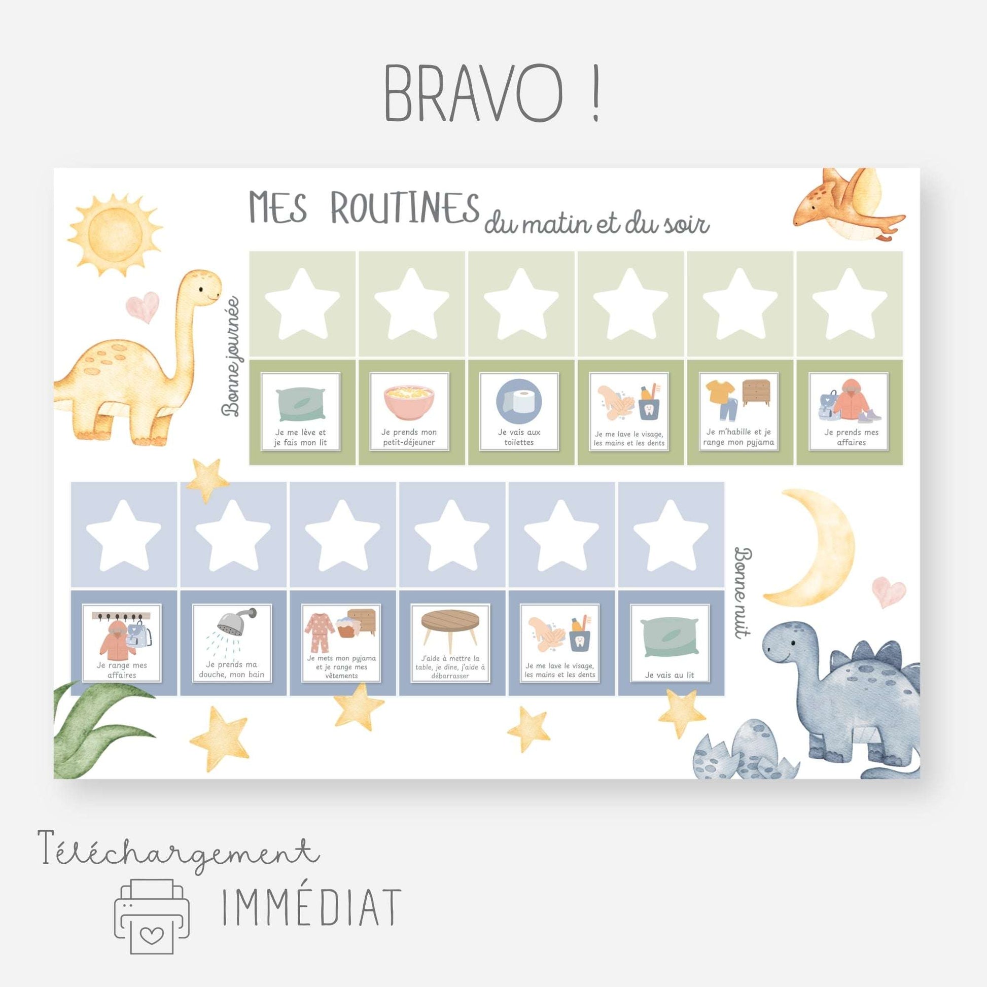 Mon tableau des routines - Dinosaure Little Cabane