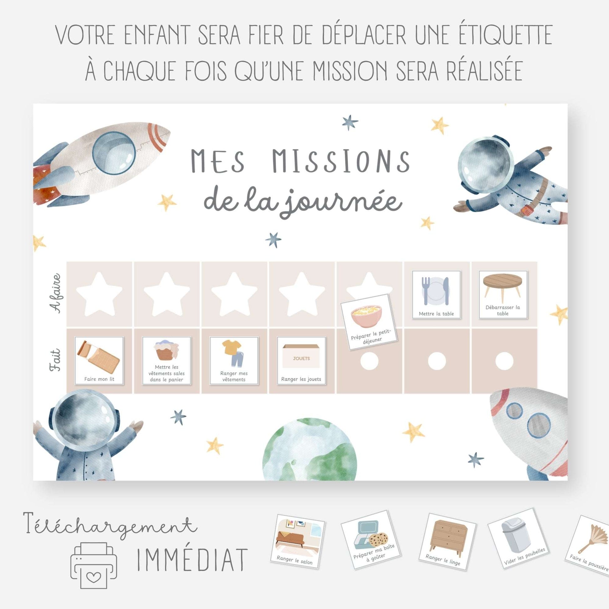 Tableau tâches ménagères pour enfant - J'aide à la maison Little Cabane