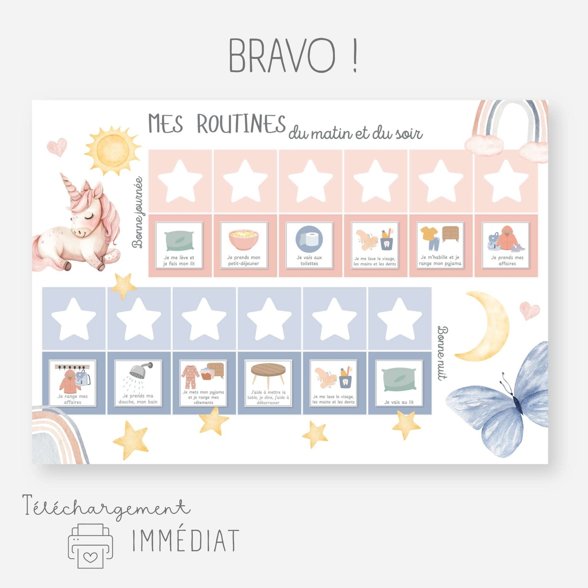 Mon tableau des routines - Licorne Little Cabane