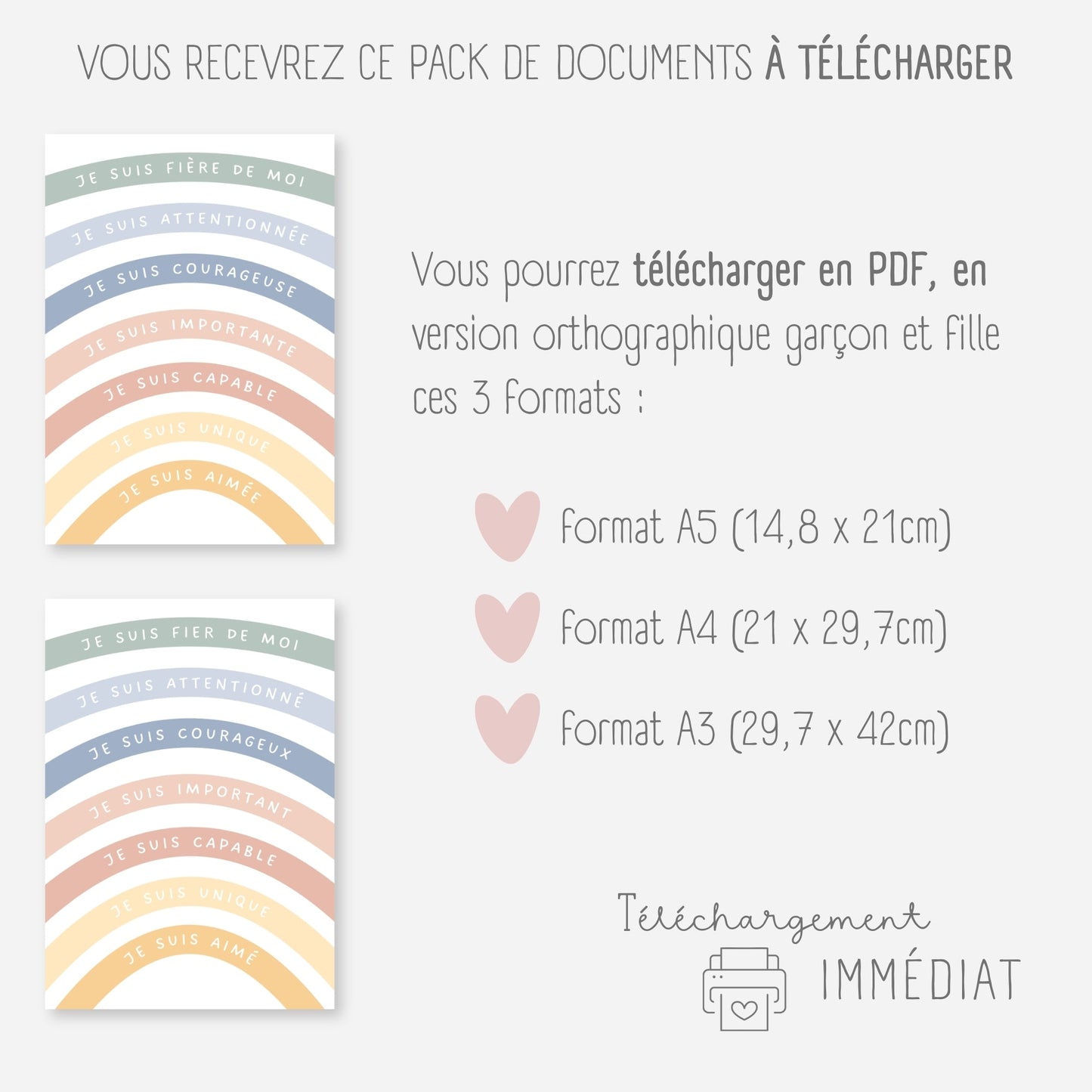 Affiche affirmations positives arc en ciel Little Cabane