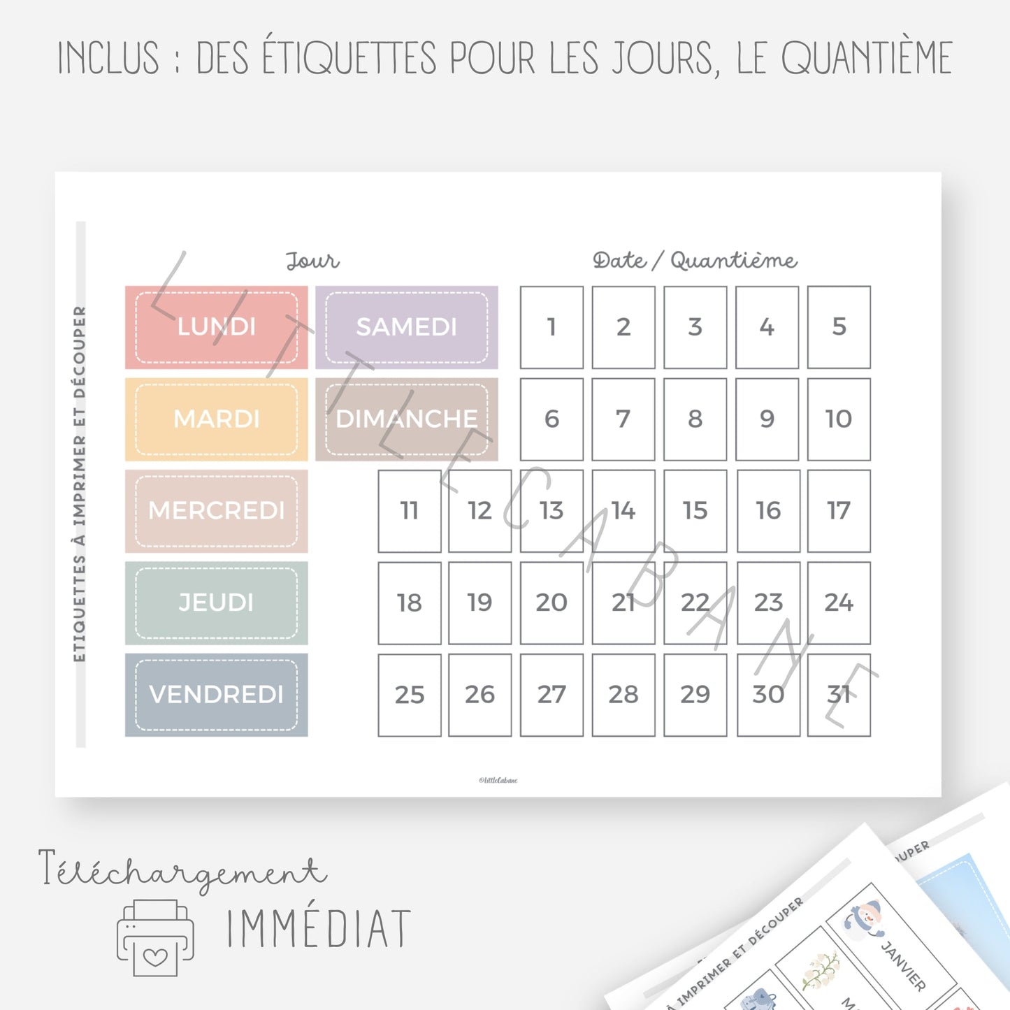 Date du jour - Calendrier du jour Little Cabane