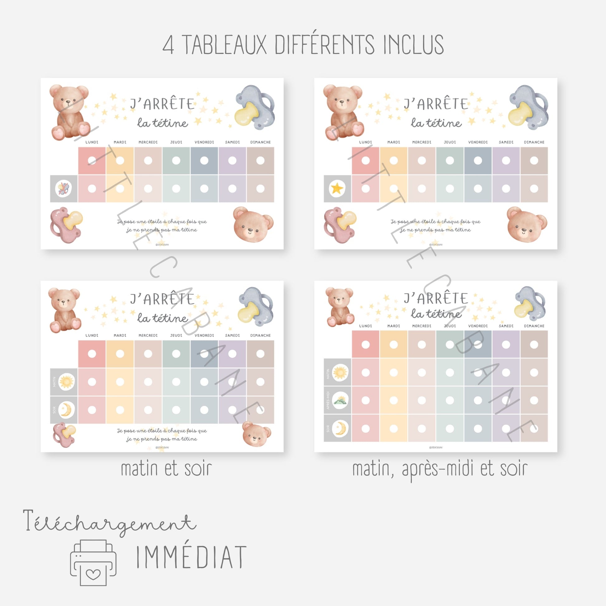 Tableau stop tétine - J'arrête la tétine Little Cabane