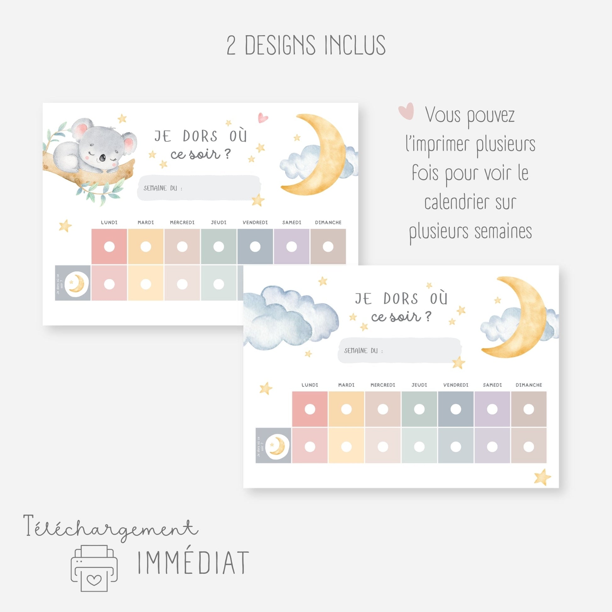 Planning garde partagée enfant - Semainier garde alternée Little Cabane
