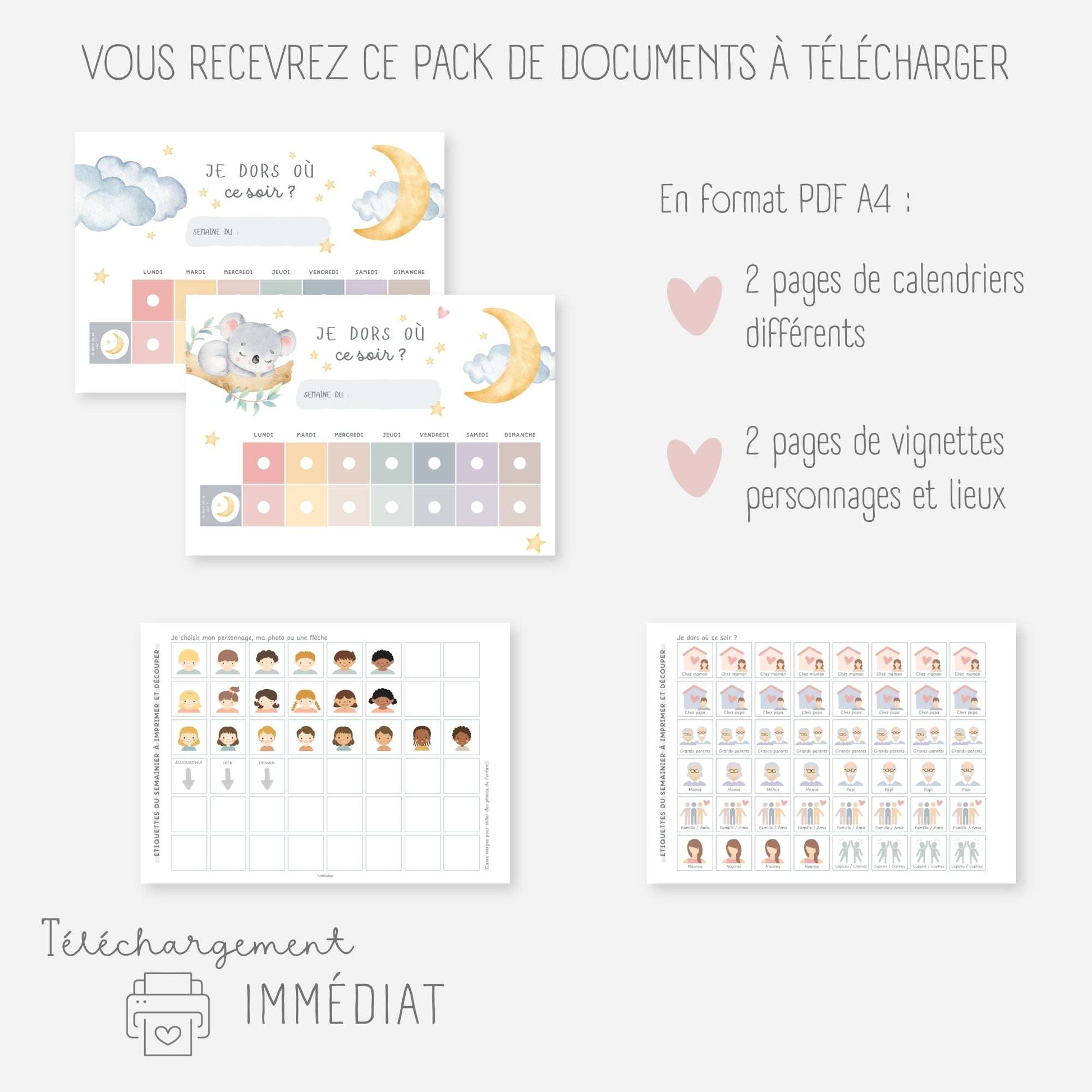 Planning garde partagée enfant - Semainier garde alternée Little Cabane