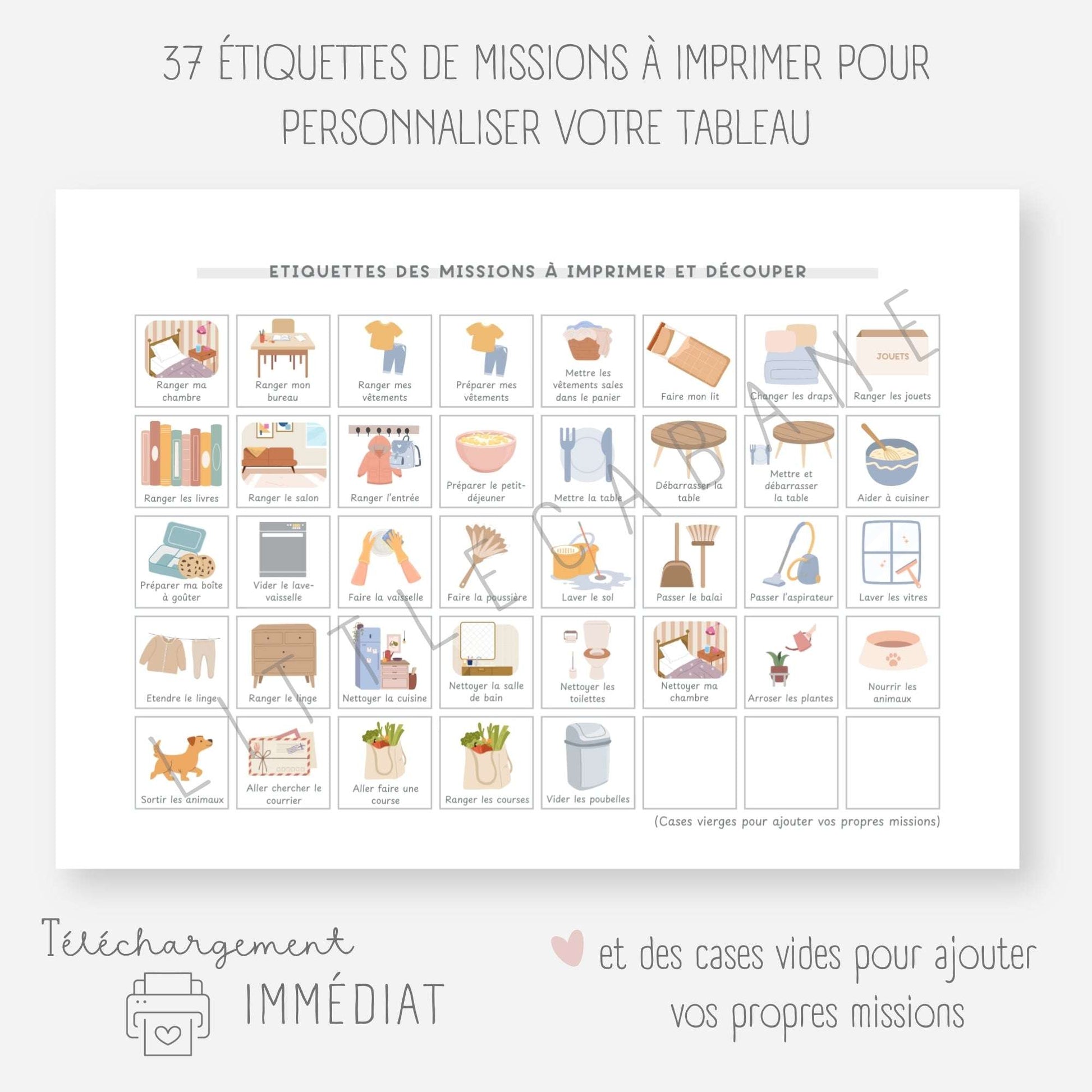 Tableau tâches ménagères pour enfant - J'aide à la maison Little Cabane