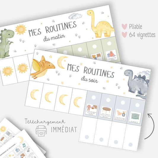 Mes tableaux de routines pliables - Dinosaure Little Cabane