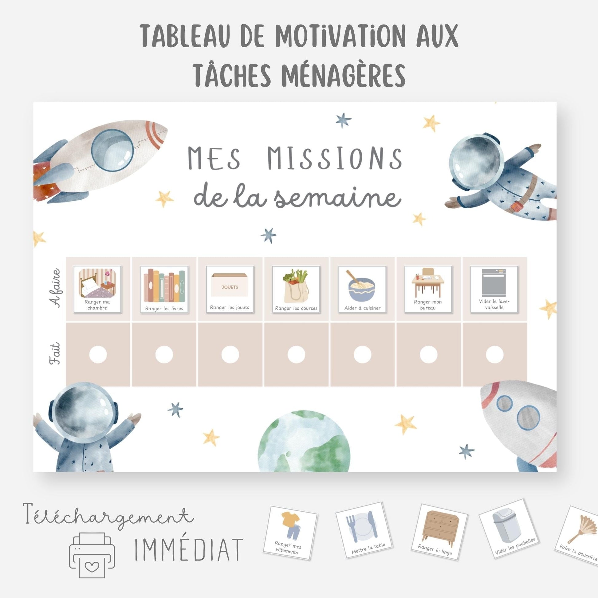 Tableau tâches ménagères pour enfant - J'aide à la maison Little Cabane