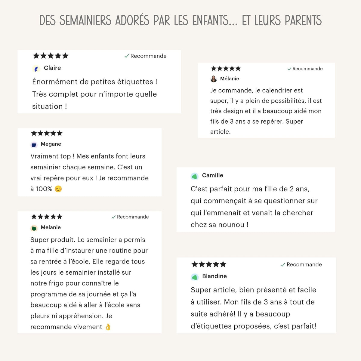 Semainier enfant imprimé et livré