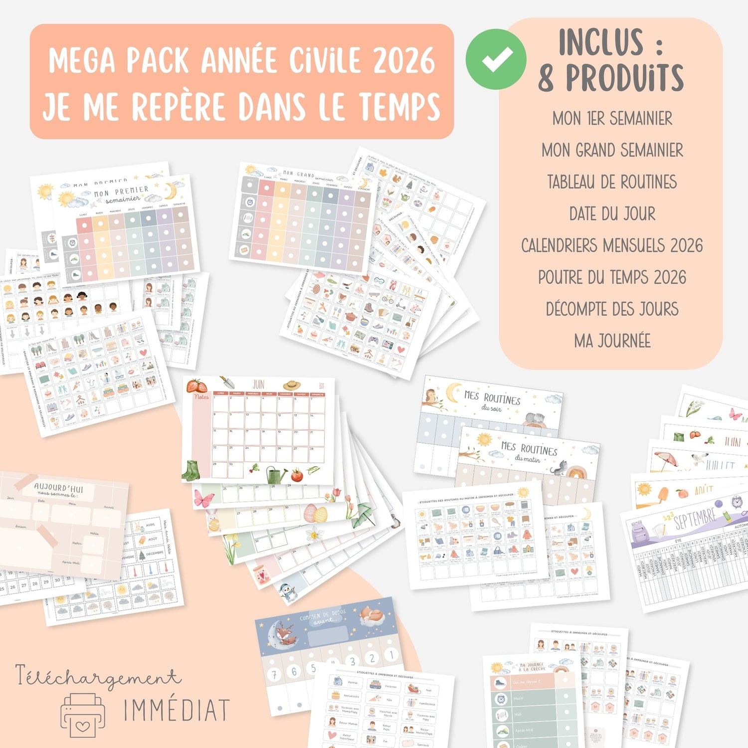 MEGA PACK Semainiers et Routines, Calendriers 2026, Se repérer dans le temps Little Cabane