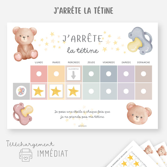 Tableau stop tétine - J'arrête la tétine Little Cabane