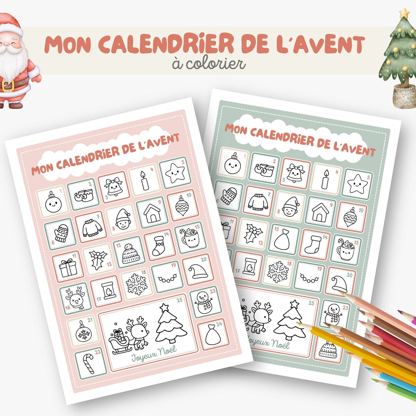 Calendrier de l'avent à colorier Little Cabane