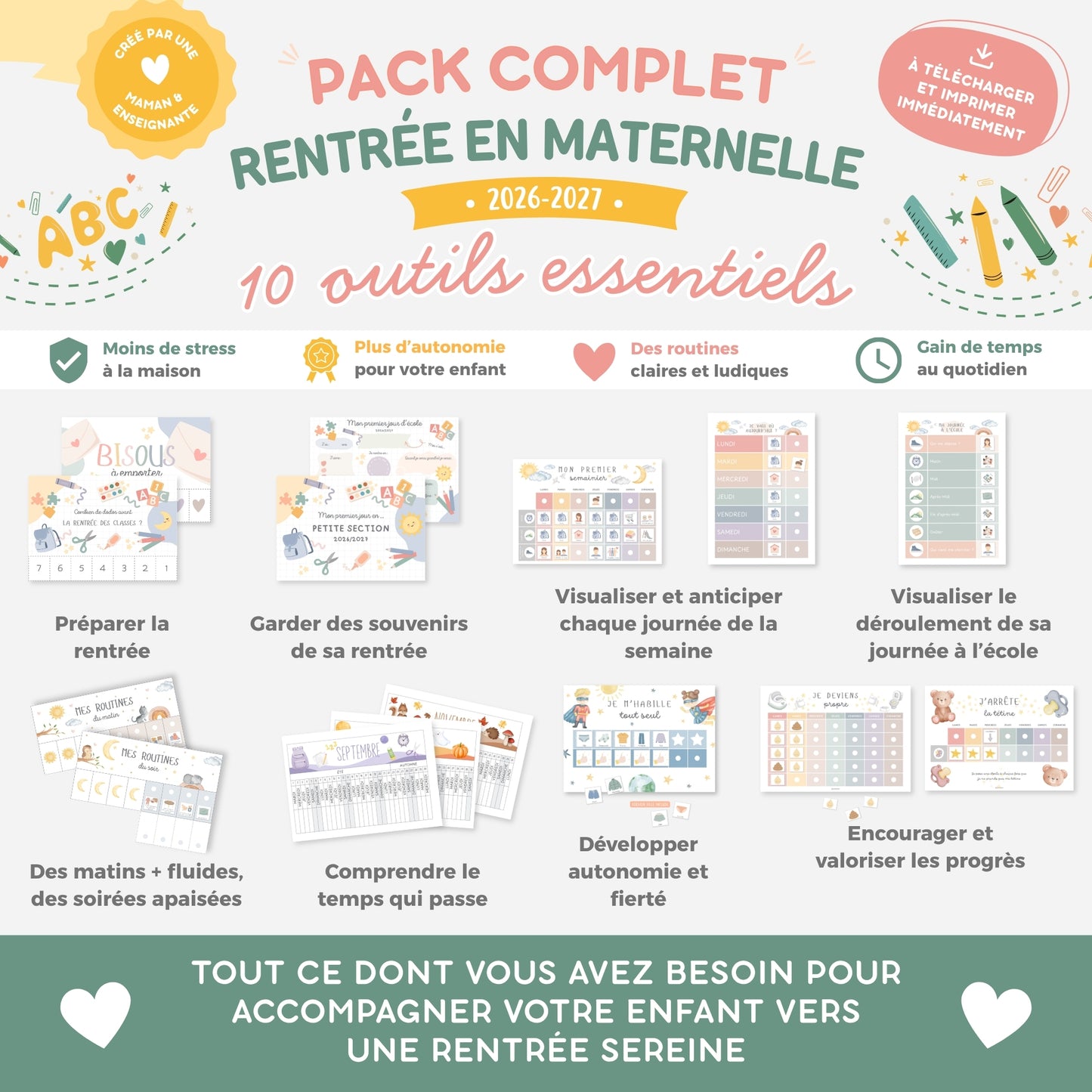 PACK Rentrée école maternelle, Semainiers, Routines, Calendriers et Tableaux de progrès