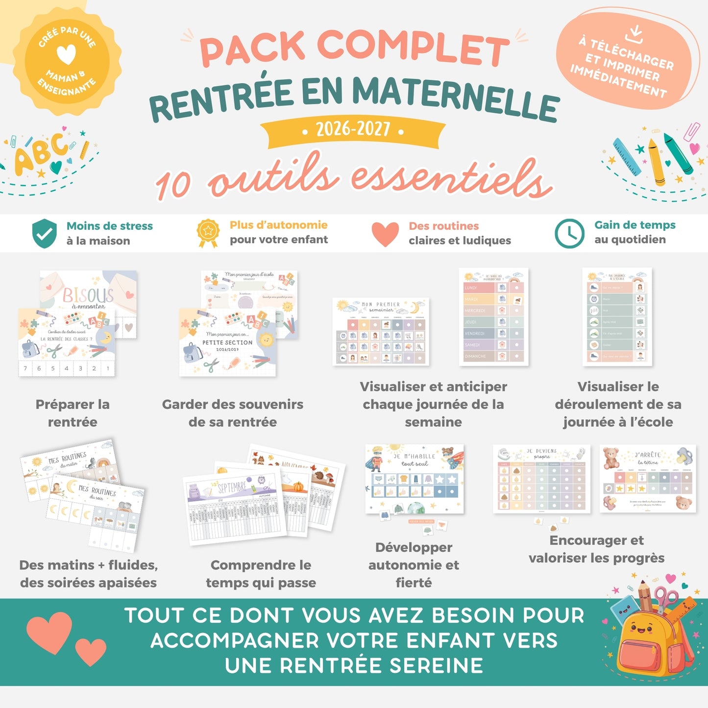 PACK Rentrée école maternelle, Semainiers, Routines, Calendriers et Tableaux de progrès