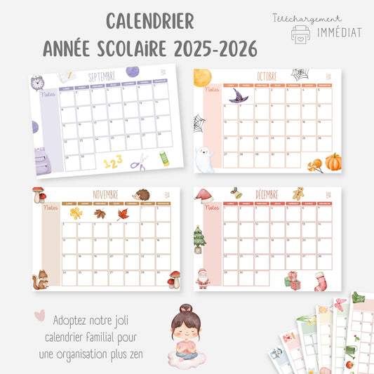 Calendrier 2025-2026 mensuel Little Cabane