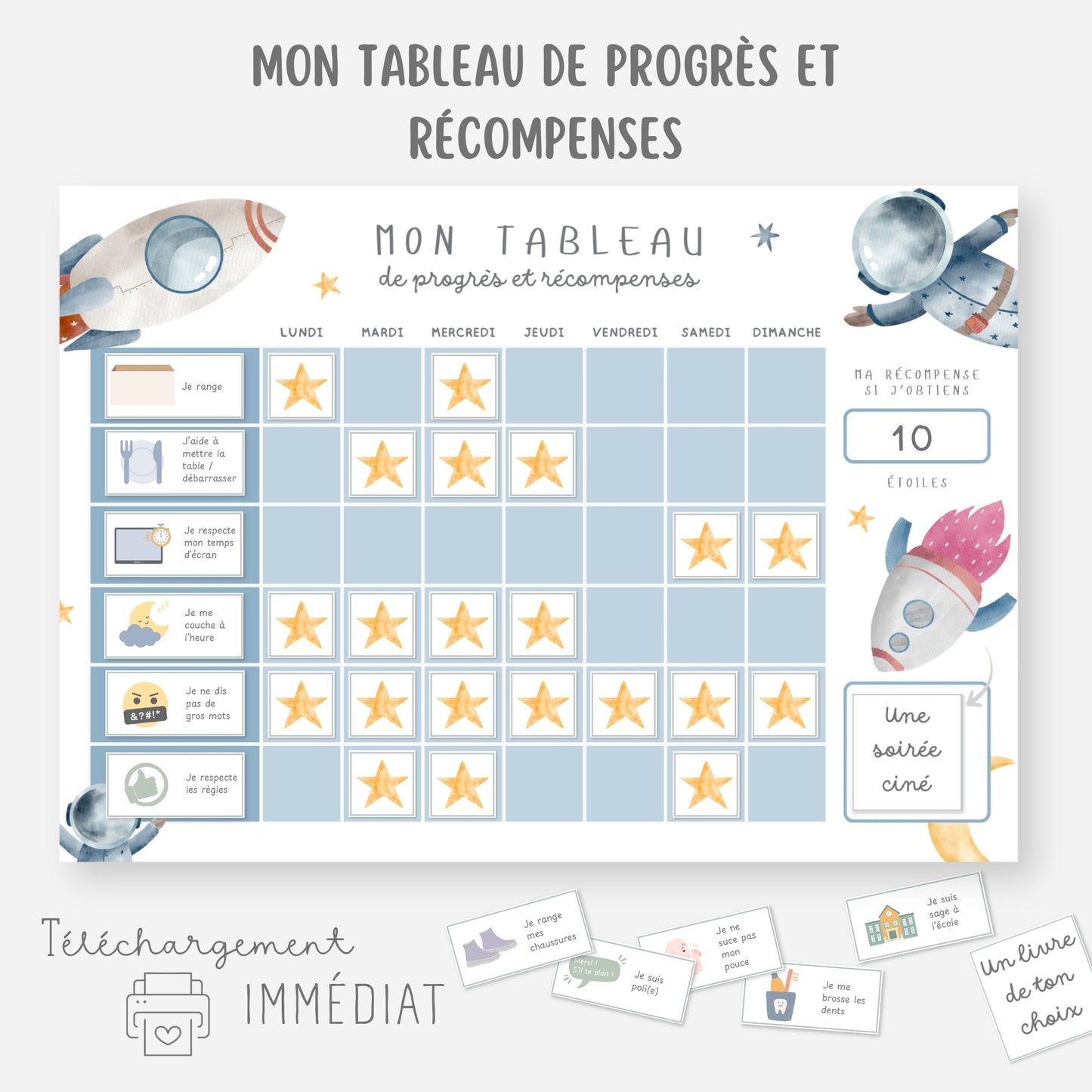 Tableau progrès et récompenses enfant
