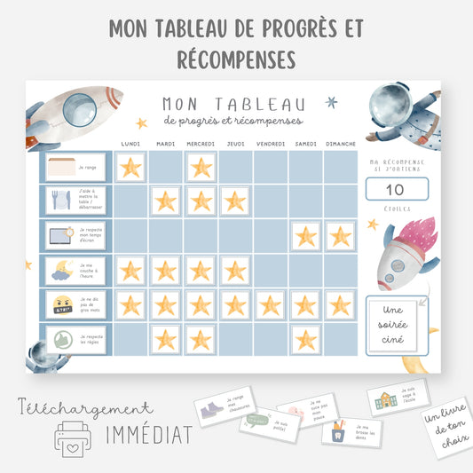 Tableau progrès et récompenses enfant