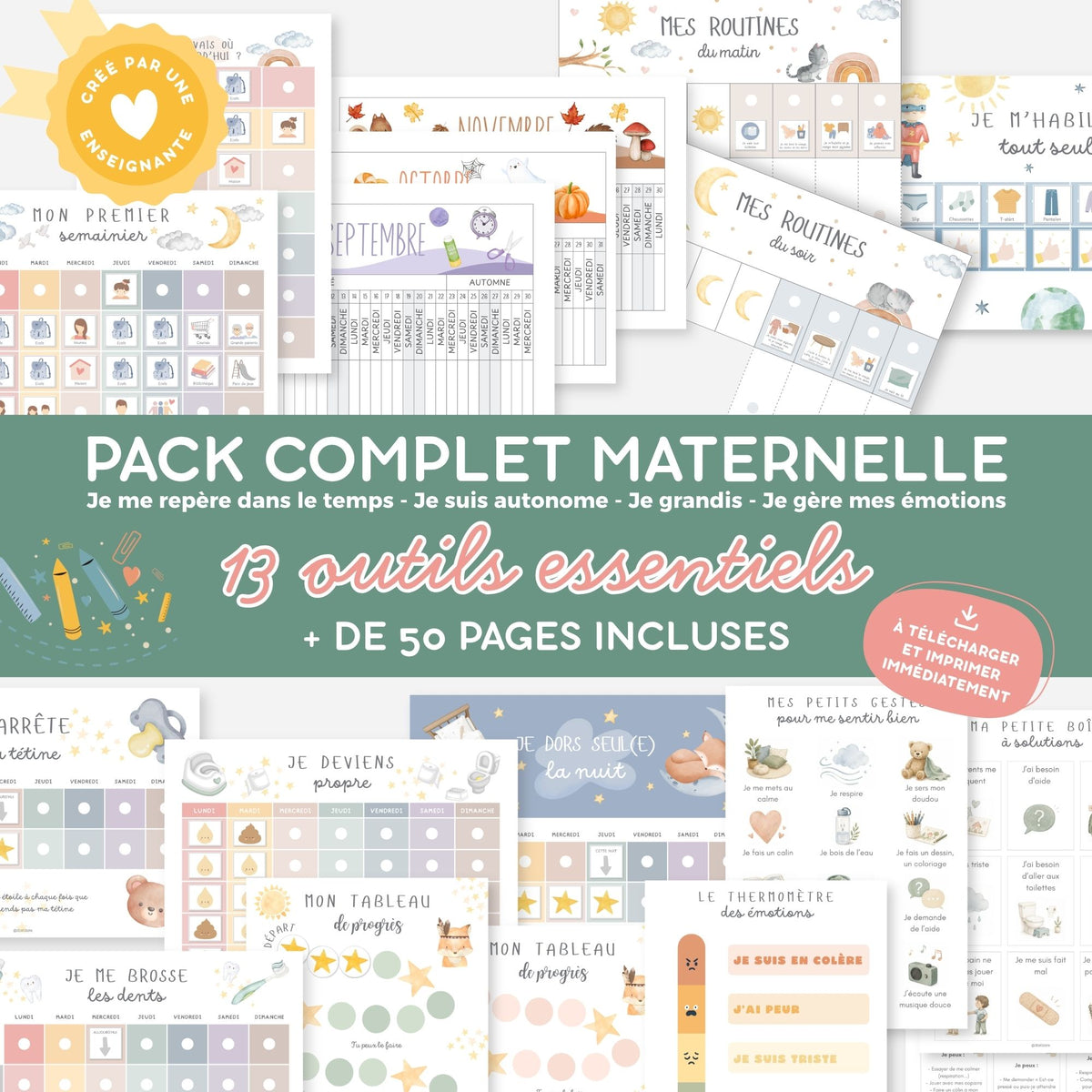 PACK Semainier enfant maternelle, Planning semaine, Routine, Frise du temps, Tableaux de progrès