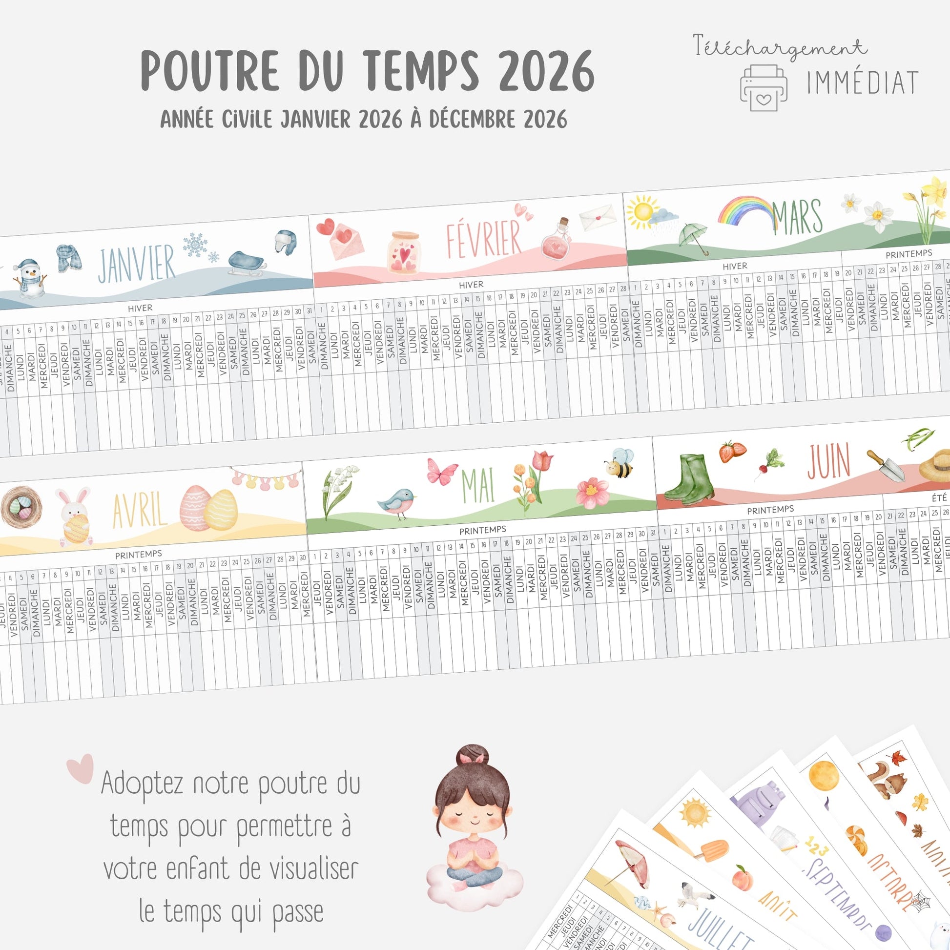 Poutre du temps Montessori année civile 2026 Little Cabane