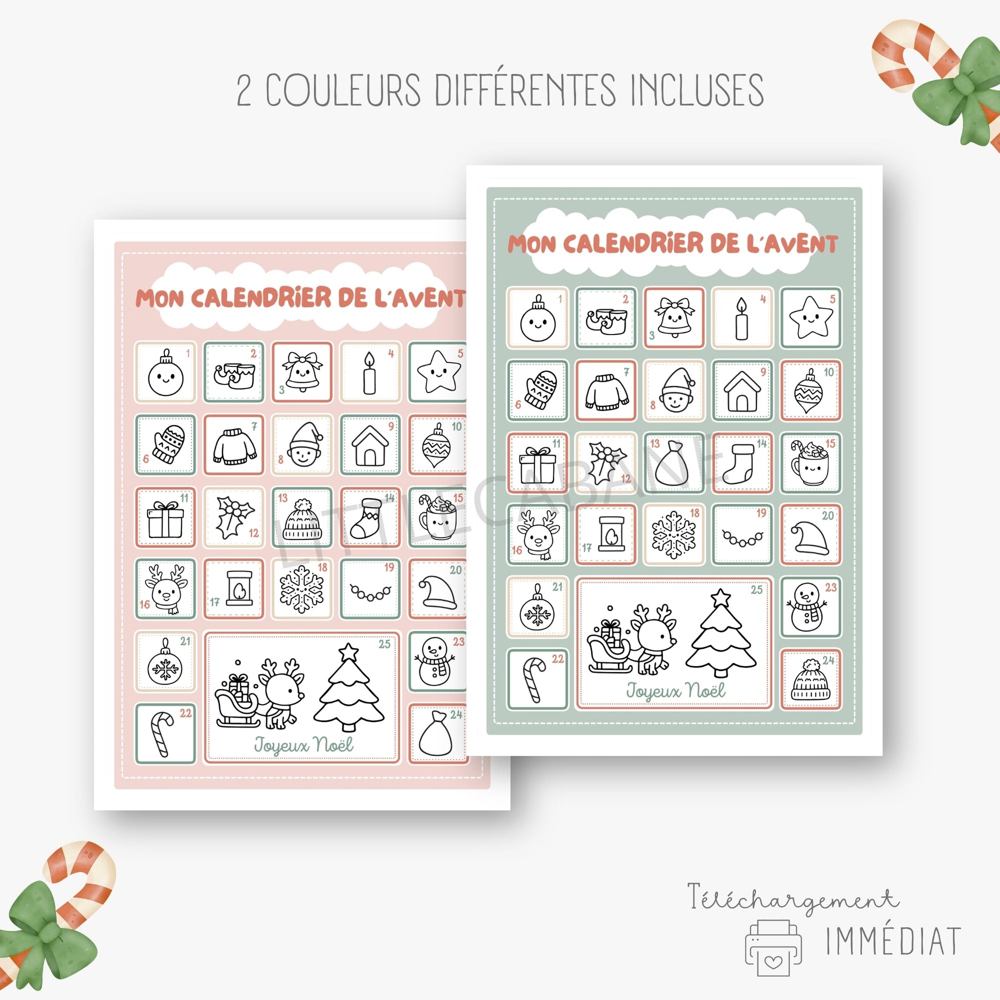 Calendrier de l'avent à colorier Little Cabane