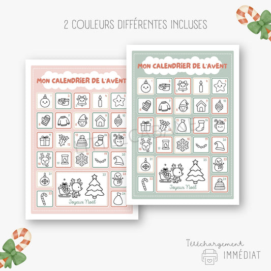 Calendrier de l'avent à colorier Little Cabane