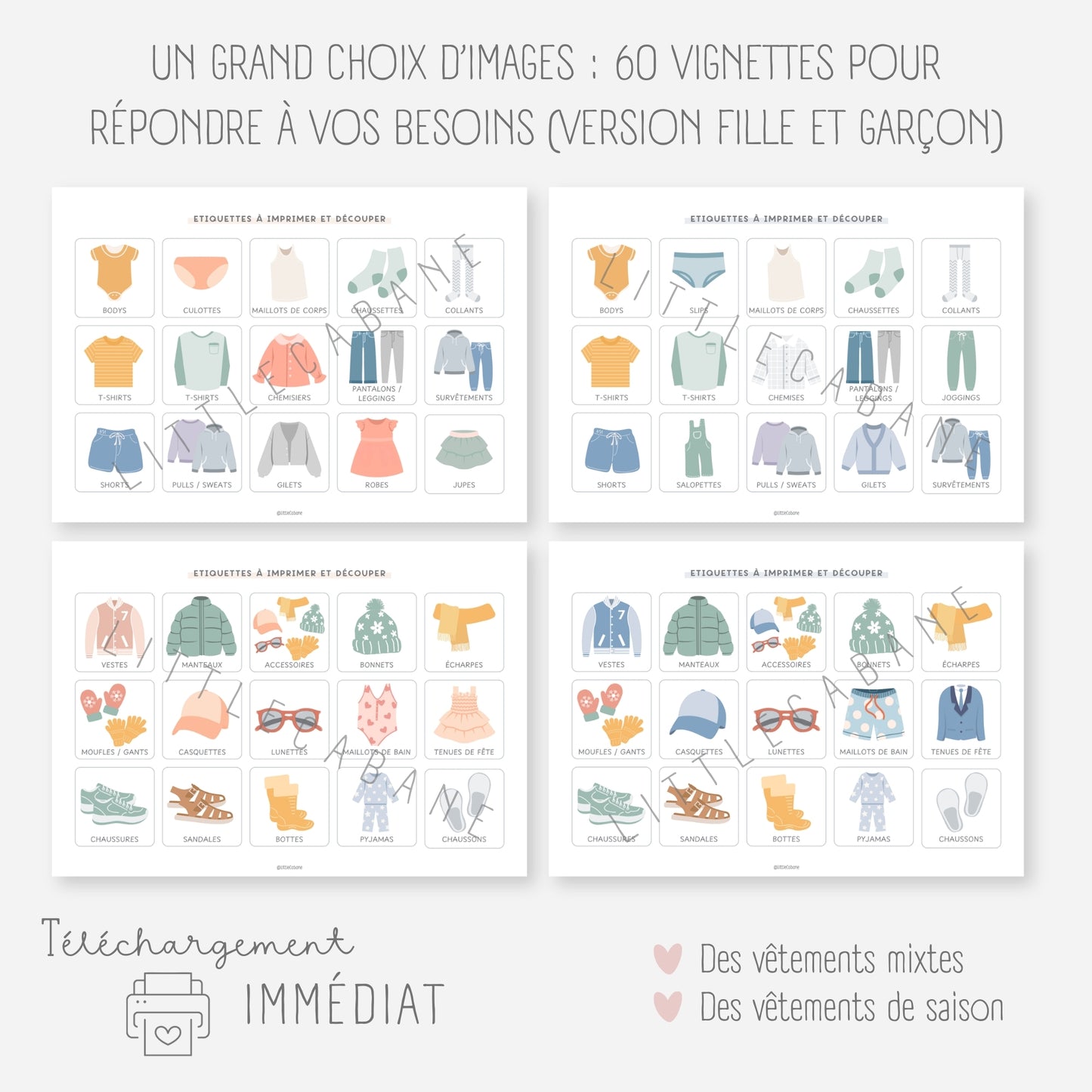 Etiquettes rangement des vêtements enfant