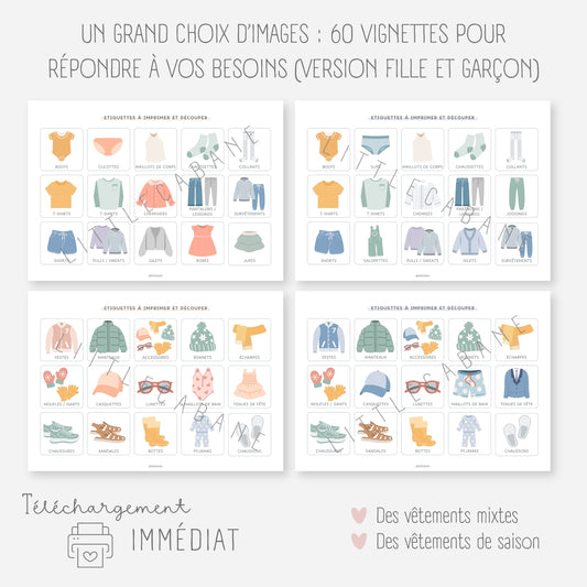 Etiquettes rangement des vêtements enfant