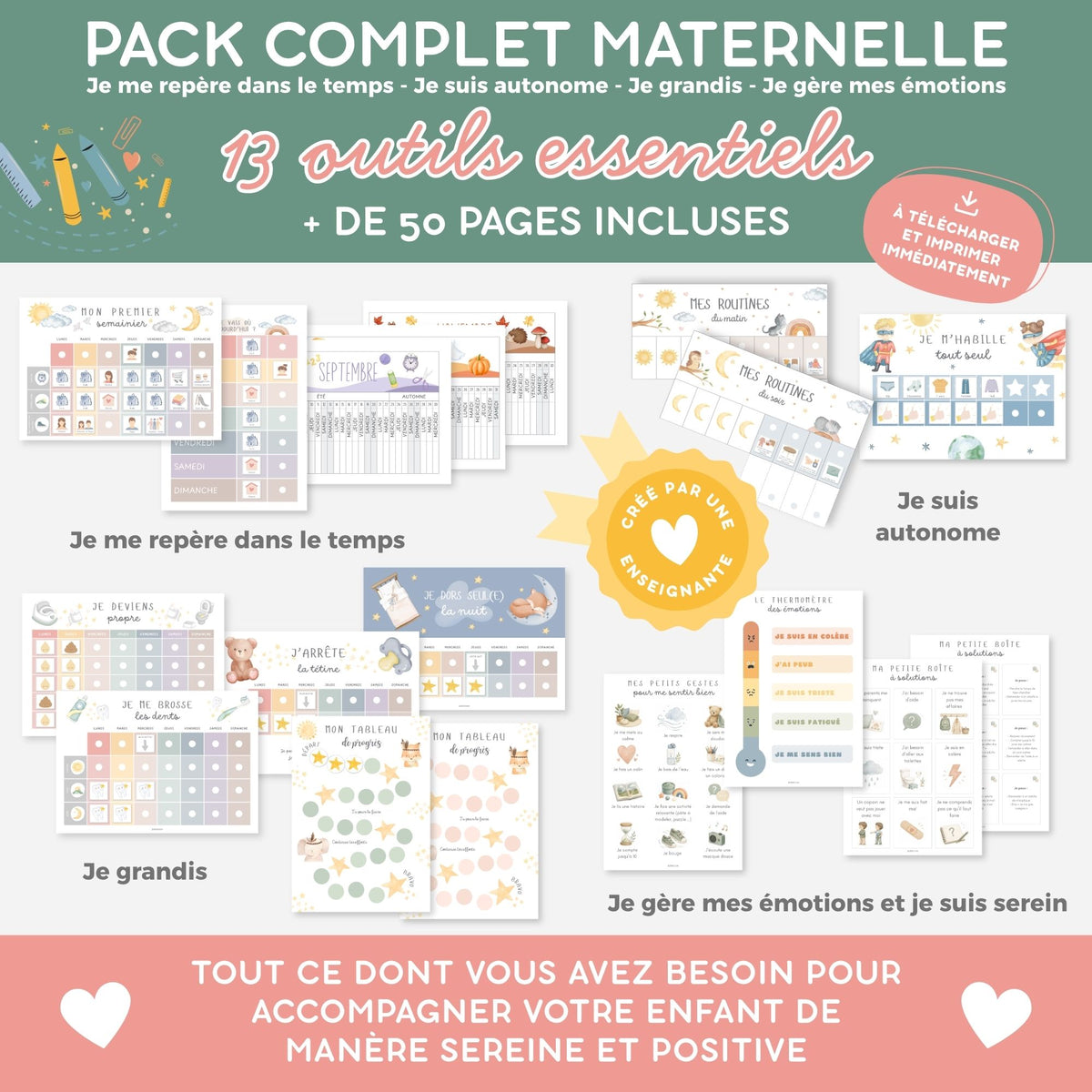 PACK Semainier enfant maternelle, Planning semaine, Routine, Frise du temps, Tableaux de progrès