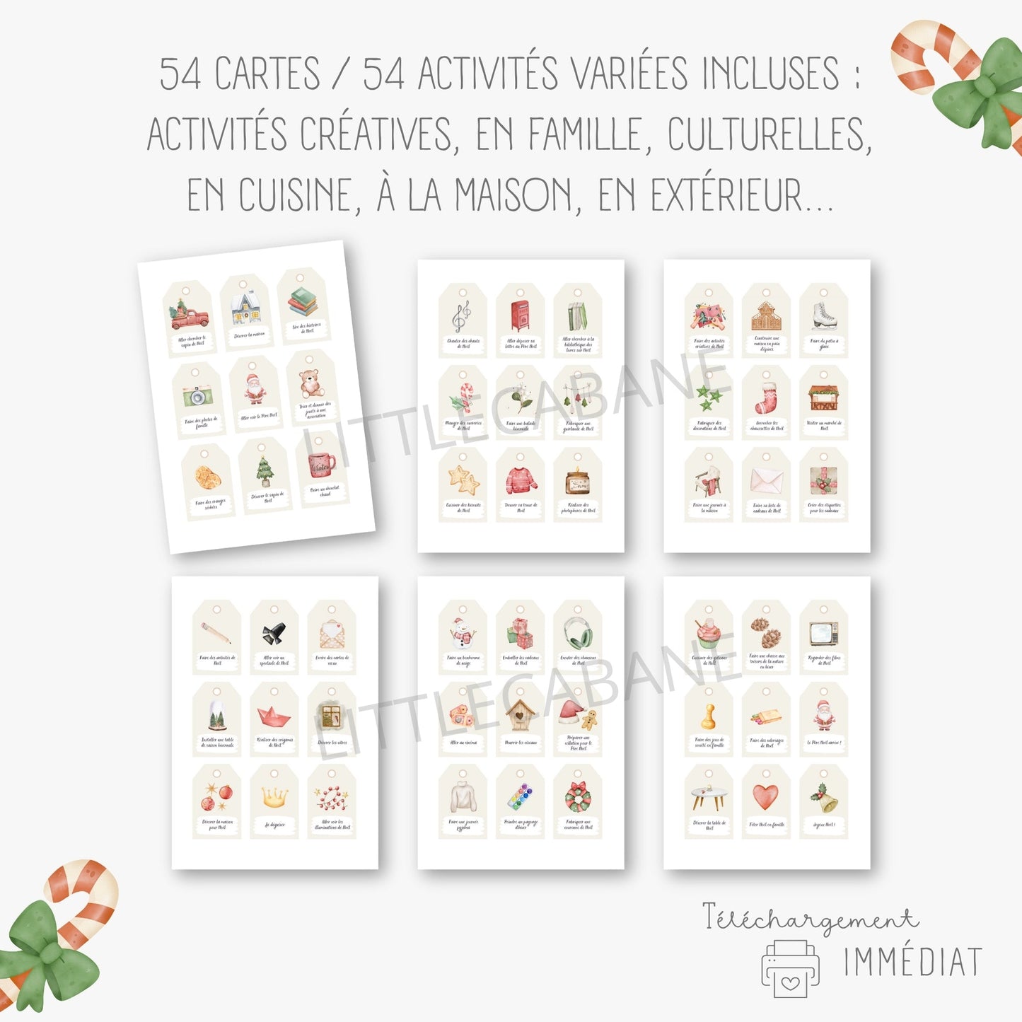 Calendrier de l'avent avec 54 cartes d'activités Little Cabane