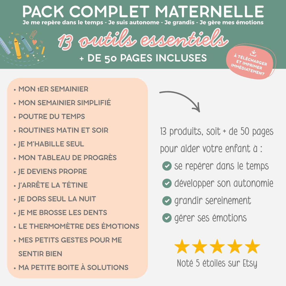 PACK Semainier enfant maternelle, Planning semaine, Routine, Frise du temps, Tableaux de progrès