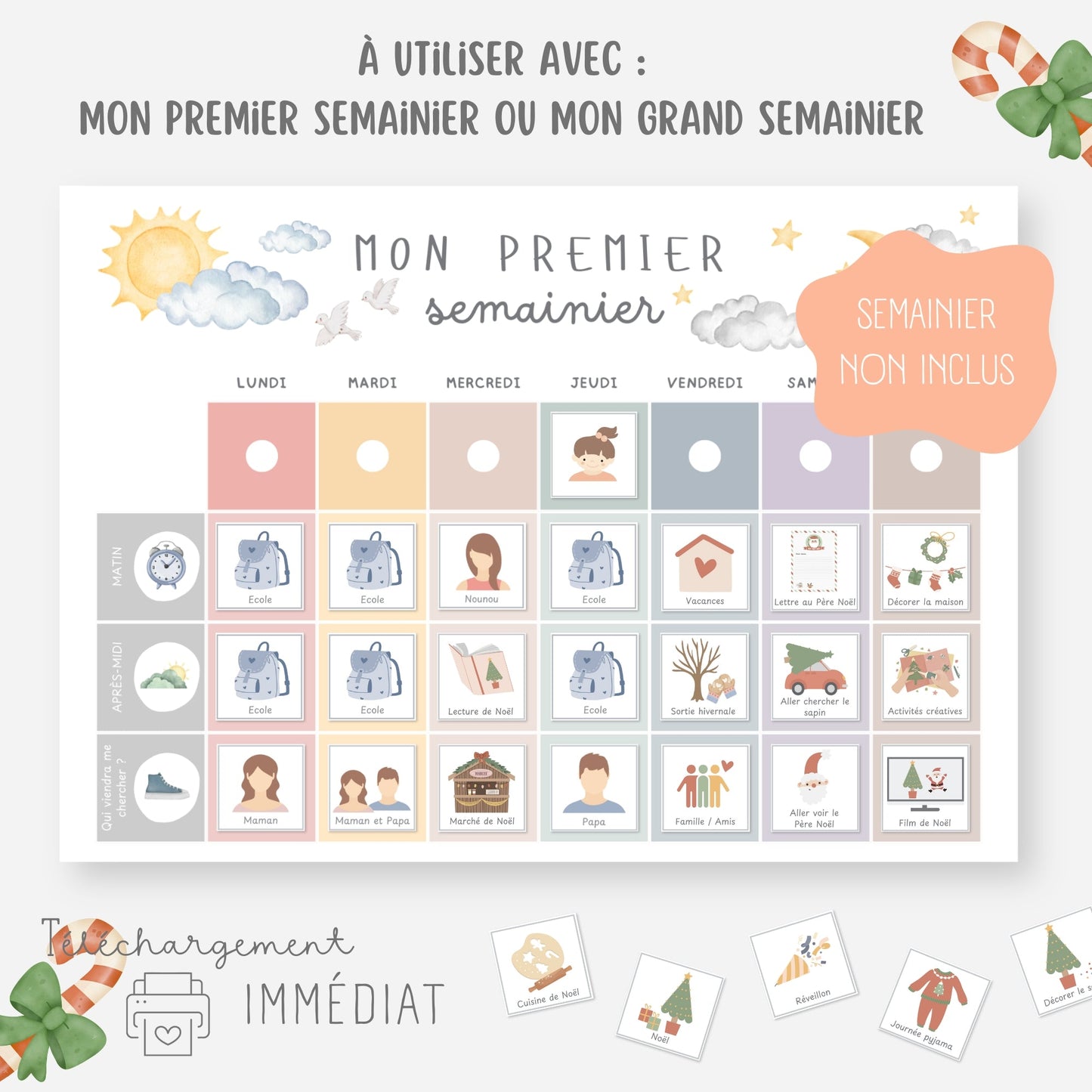 Vignettes fêtes de Noël pour le semainier Little Cabane