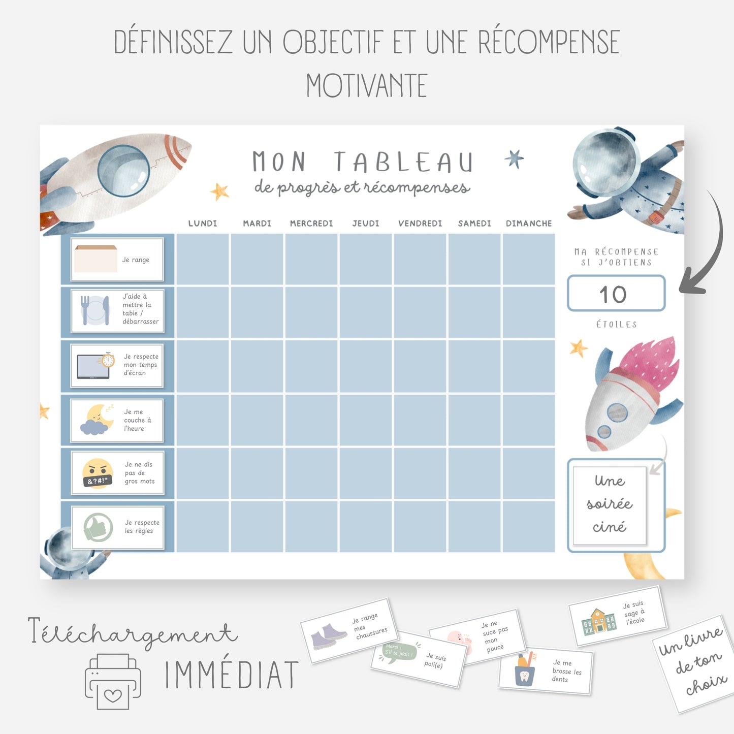 Tableau progrès et récompenses enfant