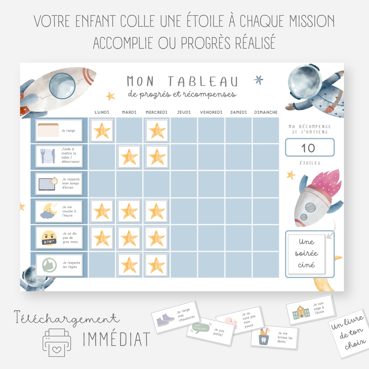 Tableau progrès et récompenses enfant