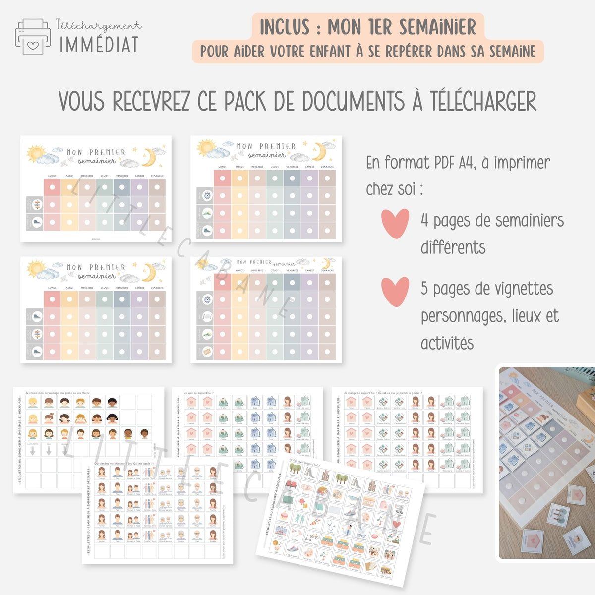 PACK Semainier enfant maternelle, Planning semaine, Routine, Frise du temps, Tableaux de progrès