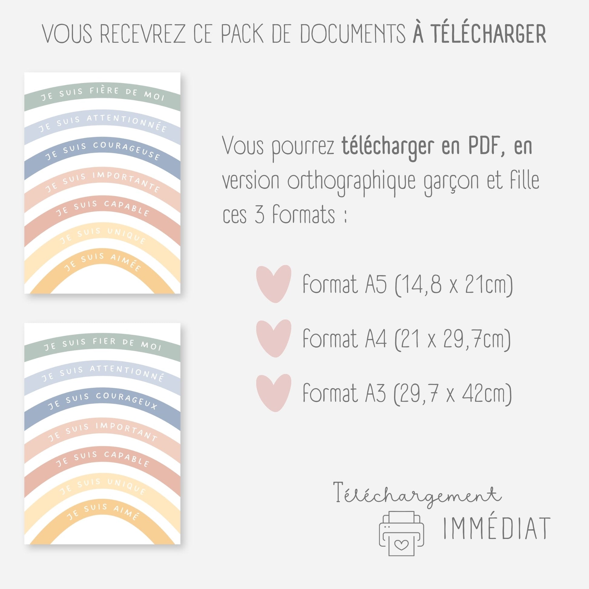 Affiche affirmations positives arc en ciel Little Cabane