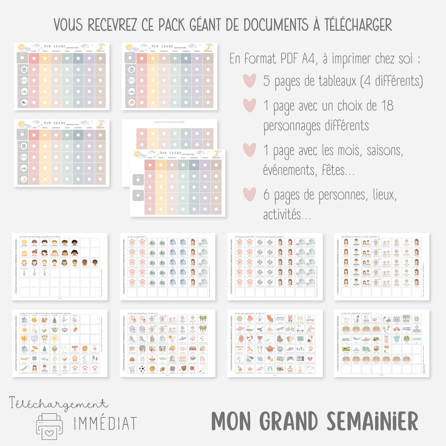 MEGA PACK Semainiers et Routines, Calendriers 2026, Se repérer dans le temps Little Cabane